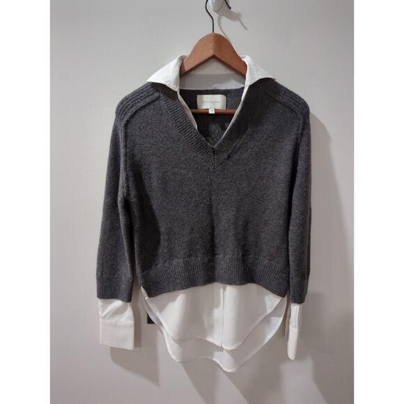 Brochu Walker Gray Wool Cashmere Layered Collared Sweater - Picture 3 of 6